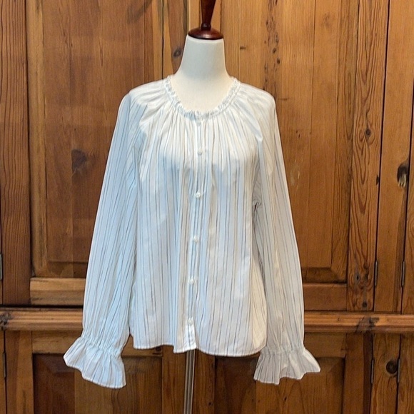 J. Crew Tops - J. Crew Peasant Tulip Cuff Tie Waist Button down Blouse Sz. L